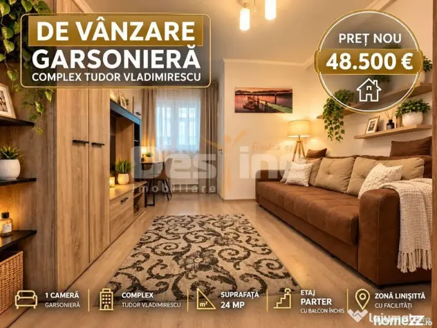 Garsonieră renovată 24 mp balcon Centrală Tudor Vladimirescu - Iasi (Iasi)
