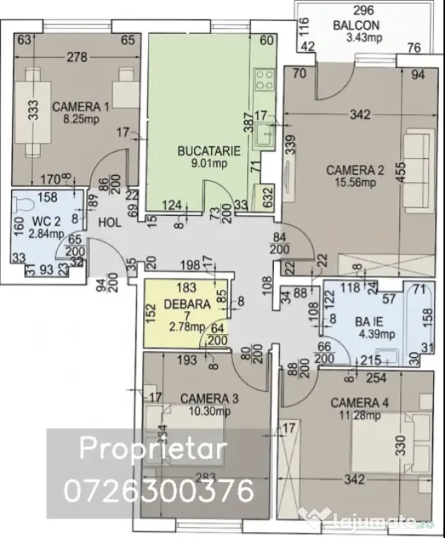 Apartament 4 camere decomandat, 2 băi, centrală proprie, Lapus - proprietar