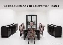 Set dining lux stil Art Deco din lemn masiv mahon - 14 piese de colectie