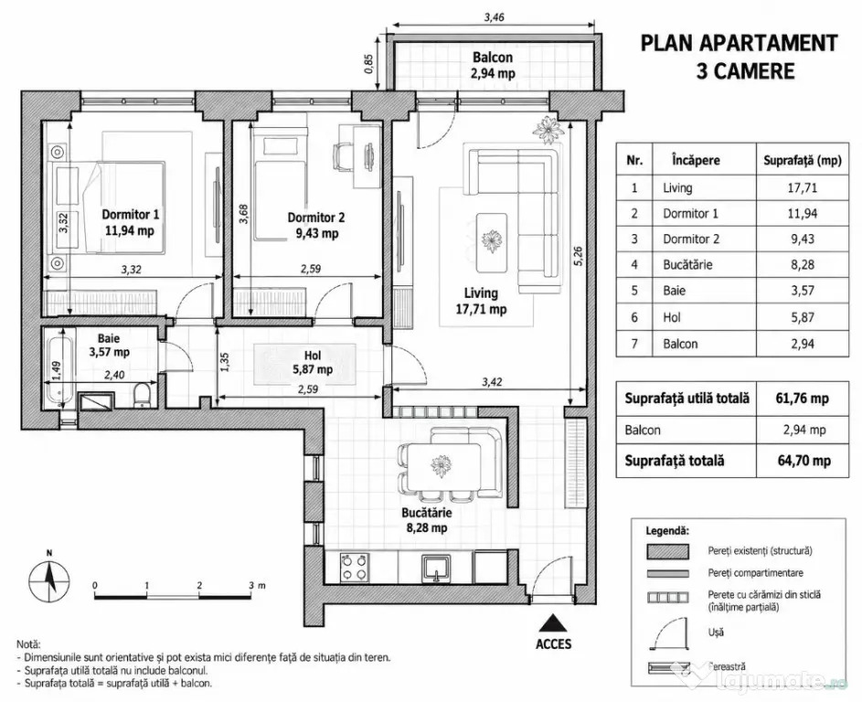 Vanzare Apartament 3 camere Lujerului, Militari, mobilat, langa metrou - Bucuresti (Bucuresti-Ilfov)