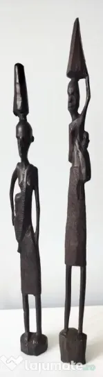 Pereche statuete din lemn sculptat manual, stil kenyan, artă tribală africană