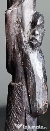 Pereche statuete din lemn sculptat manual, stil kenyan, artă tribală africană 