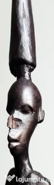 Pereche statuete din lemn sculptat manual, stil kenyan, artă tribală africană 