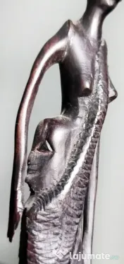 Pereche statuete din lemn sculptat manual, stil kenyan, artă tribală africană 