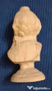 Bust din lemn 25 cm. cioplit manual batran cu barba