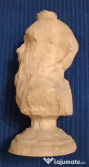 Bust din lemn 25 cm. cioplit manual batran cu barba