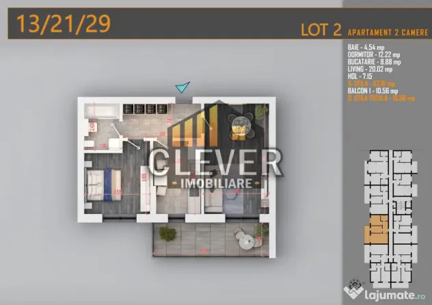 Ap 2 Camere | 63,41 mp Total | Balcon 10,56 mp | Comision 0% - Bucuresti (Bucuresti-Ilfov)