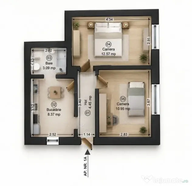 Apartament la cheie cu 2 camere la casa in Parneava Comis... - Arad (Arad)