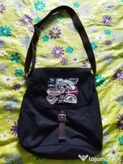 Geanta unisex, tip poștaș, neagra din material textil de la Marca'O Polo!