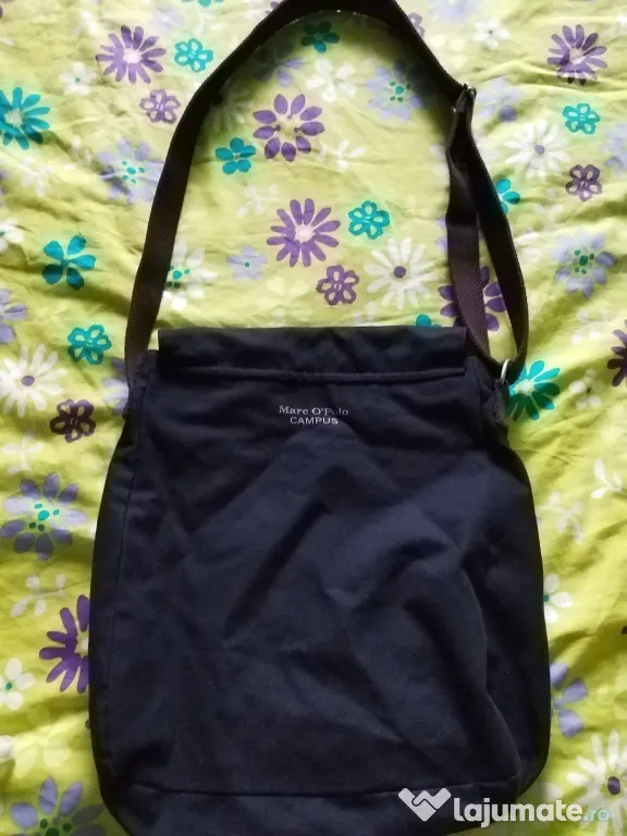 Geanta unisex, tip poștaș, neagra din material textil de la Marca'O Polo!