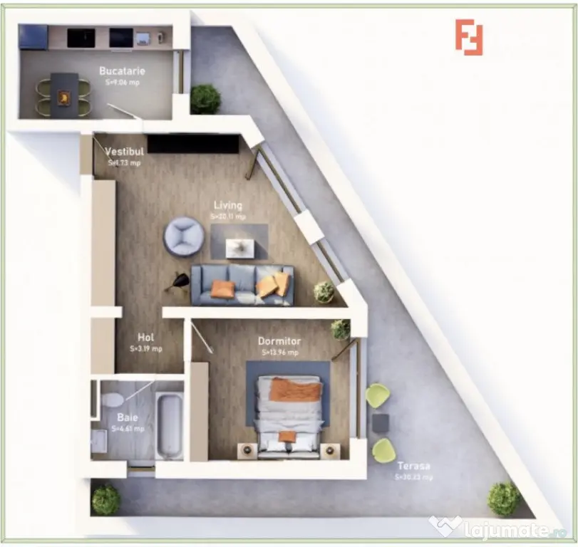COMISION 0% Apartament cu 2 camere, terasa de 30 mp, bloc no - Timisoara (Timis)