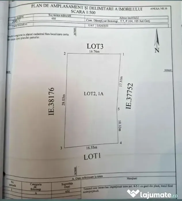 Parcela,teren intravilan,Botorogi,Com. Danesti,Gorj