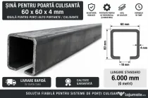 Șină pentru poartă culisantă / autoportantă 60×60×4 mm – lungime 6 metri