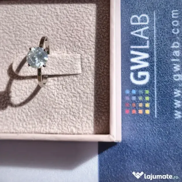 Inel solitaire aur alb 14K cu diamant natural 1,52 ct, certificat