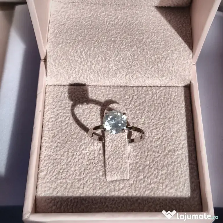 Inel solitaire aur alb 14K cu diamant natural 1,52 ct, certificat