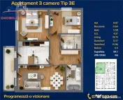 Apartament 3 camere zona C5 in BLOC NOU 