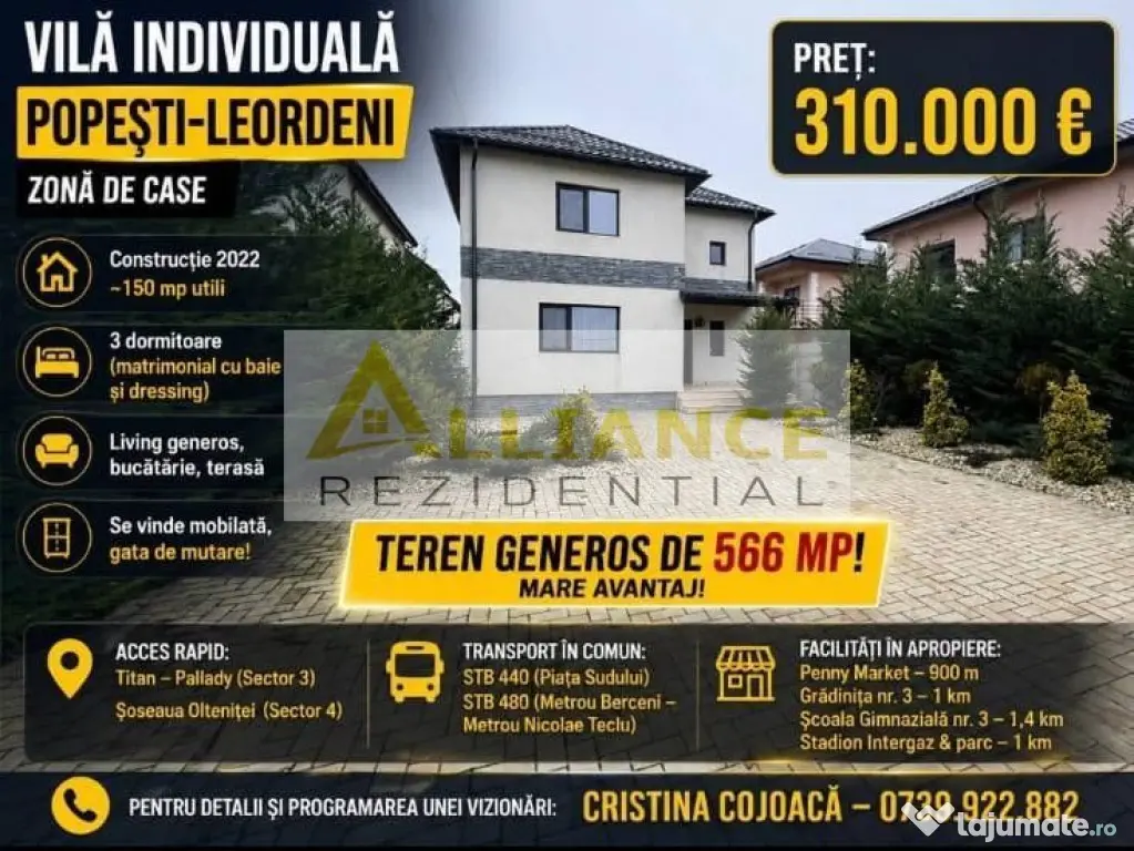 Vila Individuala 566 mp Popesti Mobilata si Utilata - Popesti Leordeni (Bucuresti-Ilfov)