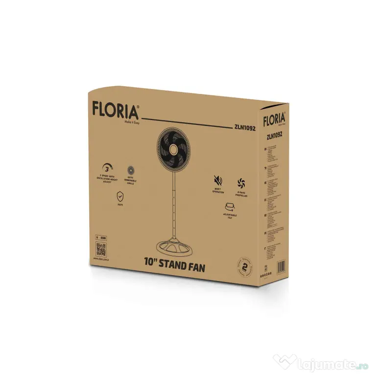 Ventilator cu picior, 3 trepte de viteza, putere 55W FLORIA / ZLN 1092