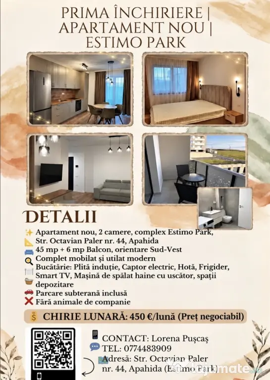 Apartament 2 camere prima închiriere - Apahida cu parcare subterană inclusa