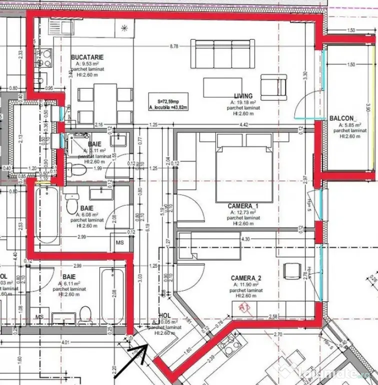 Apartament 3 camere, Semifinisat, 73 mp util, Zona Mihai Vit - Cluj-Napoca (Cluj)