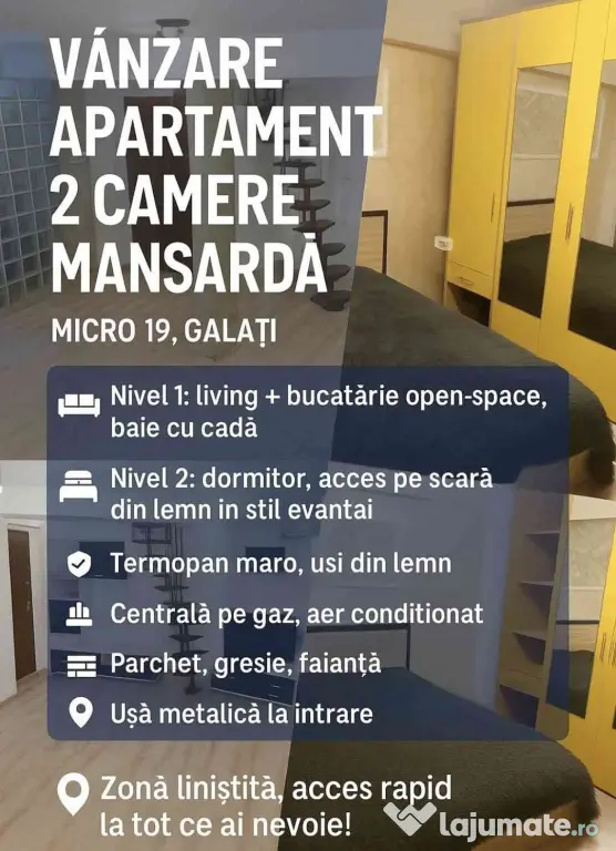 Vând Apartament Mansarda 2 camere Micro 9