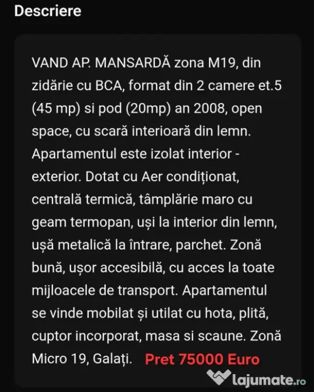 Vând Apartament Mansarda 2 camere Micro 9