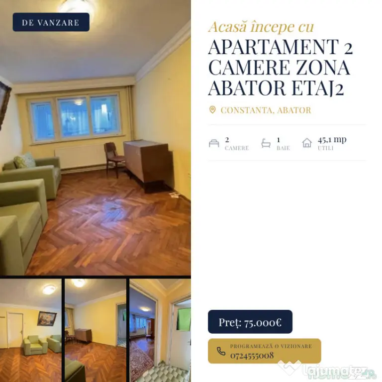 Apartament 2 camere de vânzare în zona Abator, Constanța - Constanta (Constanta)
