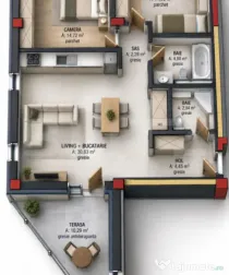 Apartament cu 3 camere, 72 mp, zona Terra Gardens, Comision