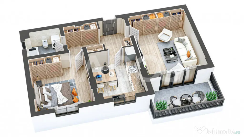 Apartament mobilat utilat decomandat 2 camere 60 mpu balcon - Sibiu (Sibiu)