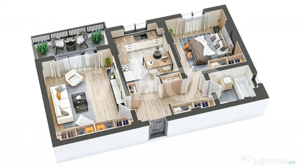 Apartament mobilat utilat decomandat 2 camere 60 mpu balcon - Sibiu (Sibiu)