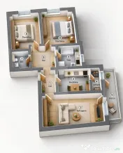 Apartament cu 3 camere, 2 băi, balcon și garaj | La roșu