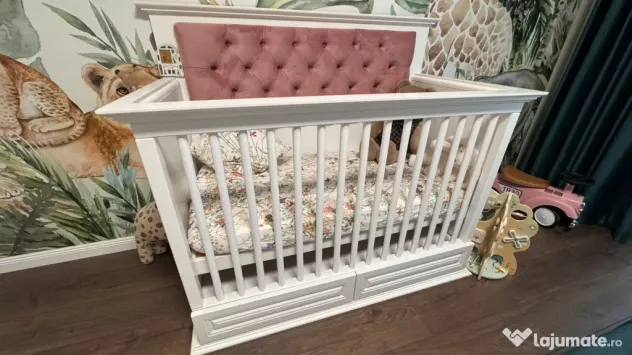 Patut bebe 130x68cm alb lemn masiv ca nou