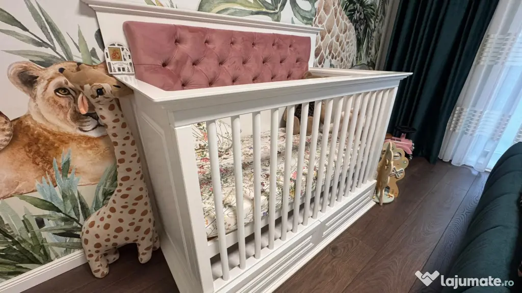 Patut bebe 130x68cm alb lemn masiv ca nou