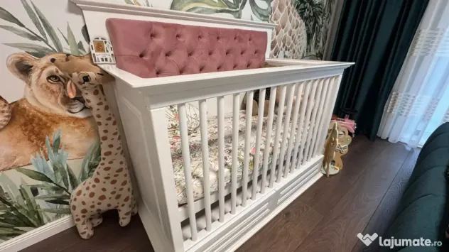 Patut bebe 130x68cm alb lemn masiv ca nou