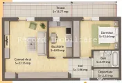 Apartament 2 camere decomandat 59 mp, terasa 14 mp, zona Terra Florest 