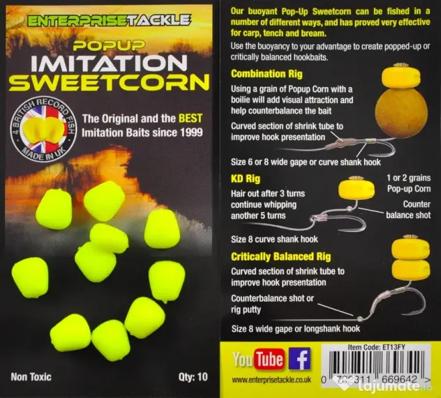 ENTERPRISE TACKLE POPUP SWEETCORN FLUORO YELLOW 10buc.