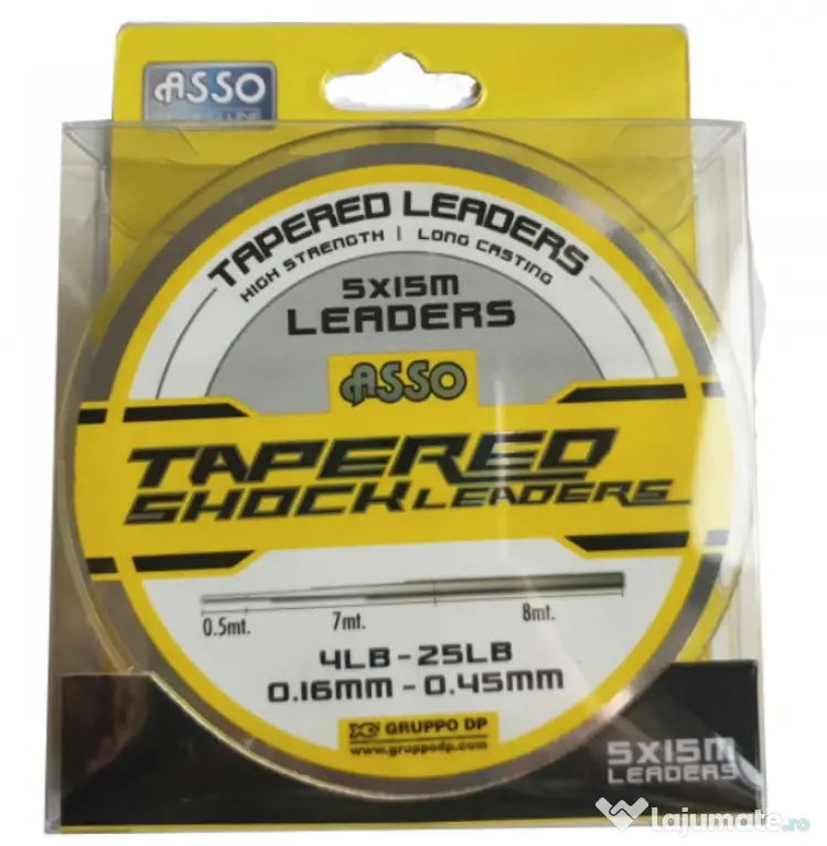ASSO FIR MONOFILAMENT ASSO TAPERED SHOCK LEADER CLEAR, 5x15m 0.20mm-0.57mm/2.72kg-20.41kg