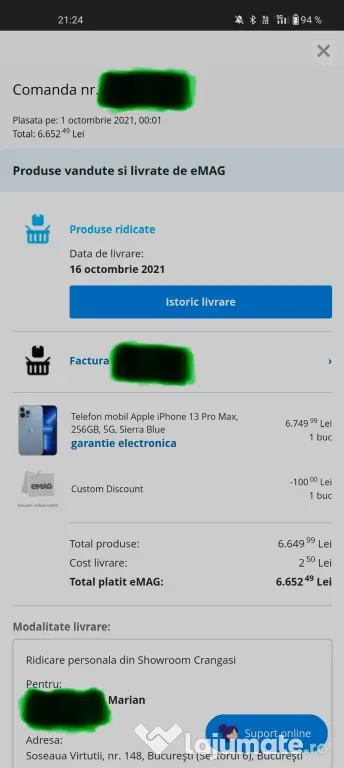 iPhone 13 Pro Max cadou la achizitia mașinii(vezi descriere)