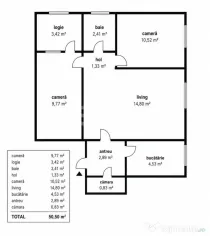 Apartament 3 camere | 47 mp + logie 3 mp | Renovabil | Manas