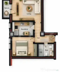 Apartament cu 2 camere și bucătărie separată, 50.8mp | R