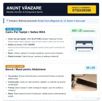 Pachet Cadru Pat + Saltea IKEA (SLATTUM + VADSO) + Banca Abdomene