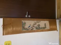 Set 2 picturi japoneze pe mătase, suluri decorative Kakejiku cu bambus 