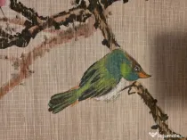 Set 2 picturi japoneze pe mătase, suluri decorative Kakejiku cu bambus