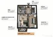 Apartament cu 2 camere, 44,77 mp utili, balcon 