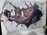 Sticker perete 3D / Autocolant „Gaură în Univers” (Galaxie & Planete), 89×59 cm 