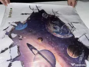 Sticker perete 3D / Autocolant „Gaură în Univers” (Galaxie & Planete), 89×59 cm 