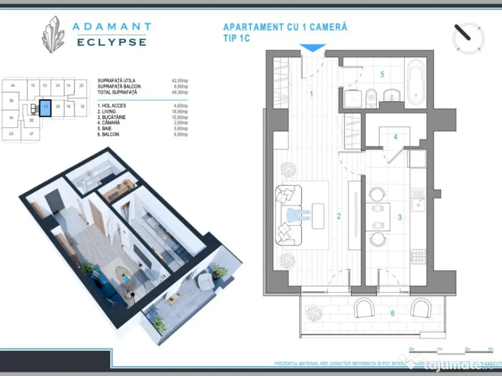ADAMANT ECLYPSE | 1 camera tip 1C | cu cămară | 49,3mp | CUG - Iasi