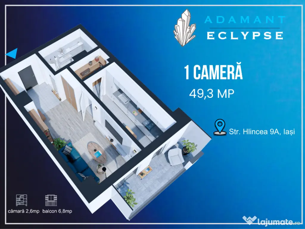 ADAMANT ECLYPSE | 1 camera tip 1C | cu cămară | 49,3mp | CUG - Iasi
