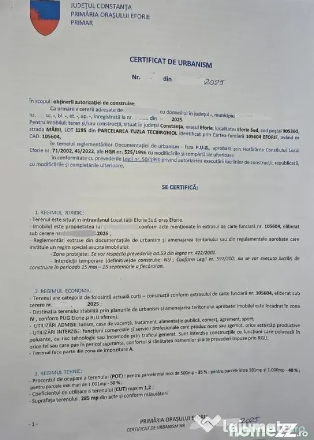Teren construcții, vedere frontala la mare și Certifica... - Eforie Nord (Constanta)