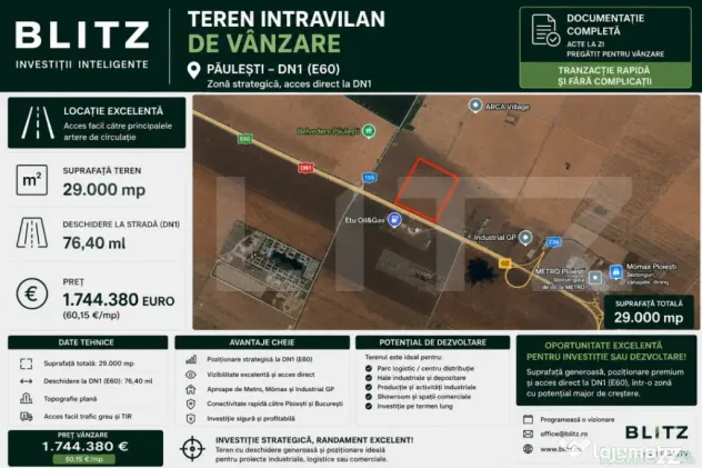 Teren intravilan 29 000 mp, Paulesti. DN1. - Ploiesti (Prahova)